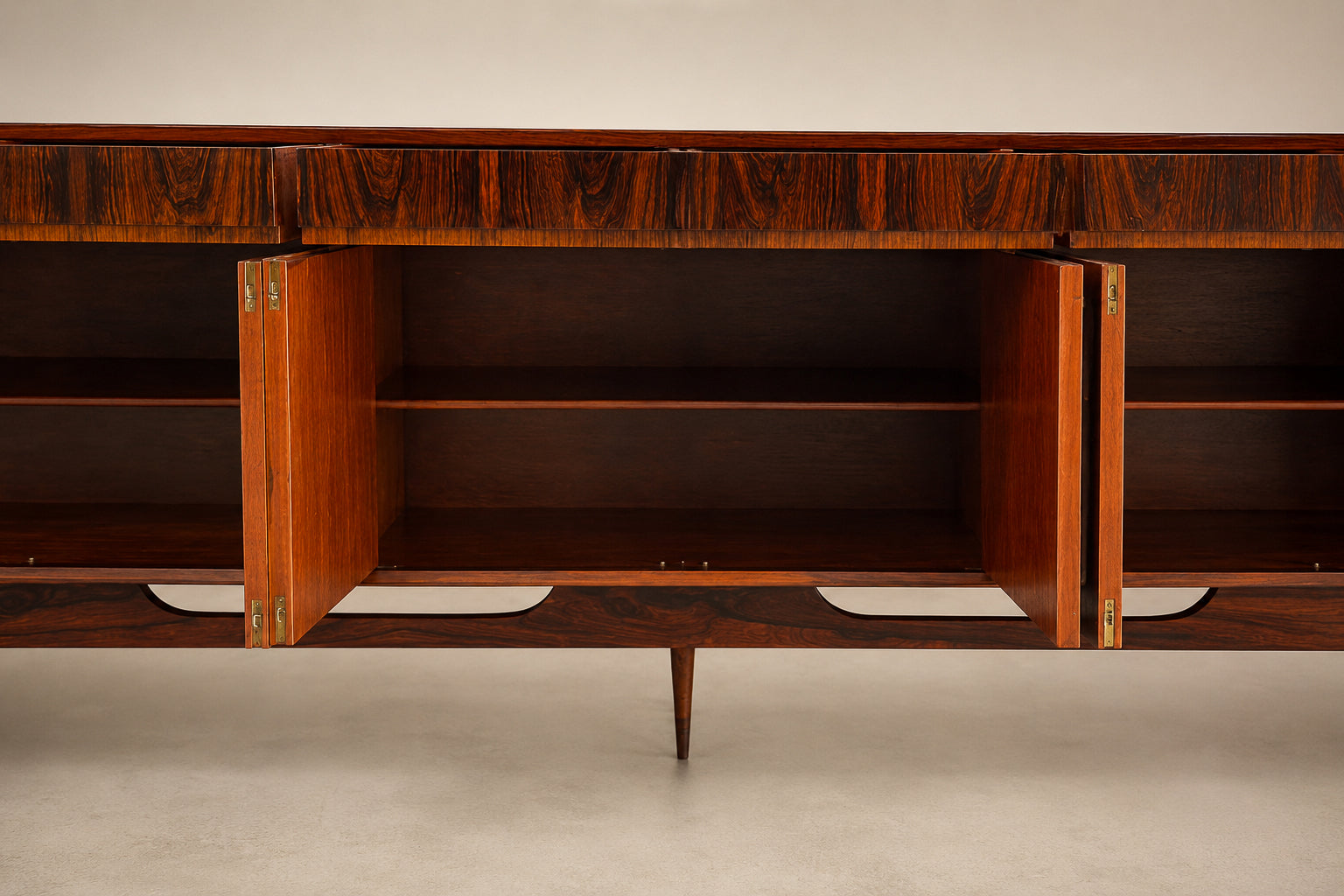 Giuseppe Scapinelli Rosewood Credenza with Brass Sabots, Brazilian
