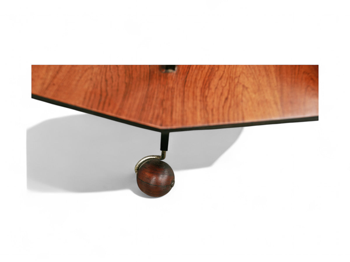 Carrinho de Cha” Bar Cart in Rosewood, Iron, & Brass, Jorge