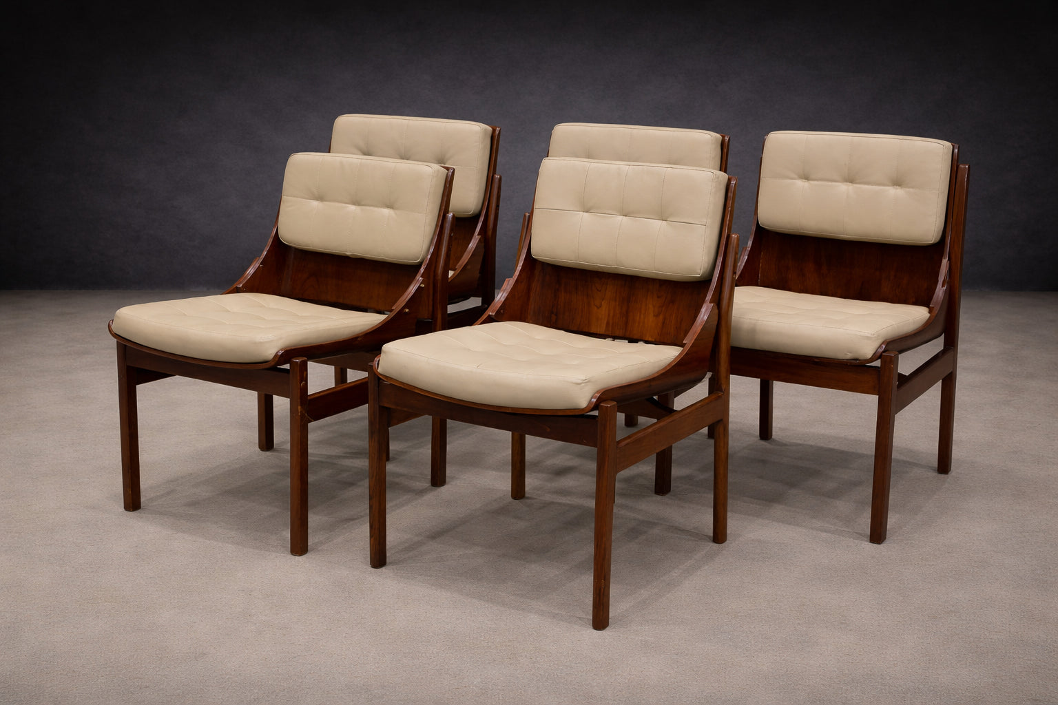 Brazilian Modern Set of Five Rosewood & Leather Dining Chairs
