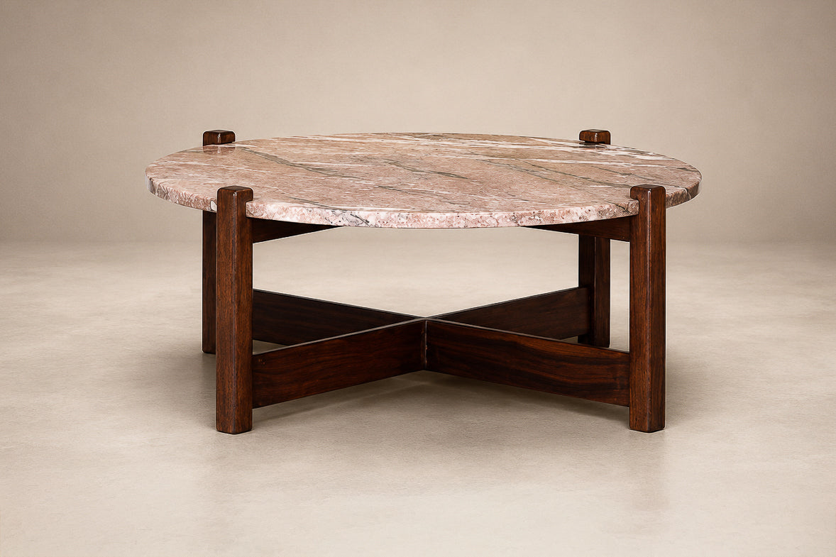Brazilian Modern Coffee Table in Rosewood & Pink Granite, Fátima