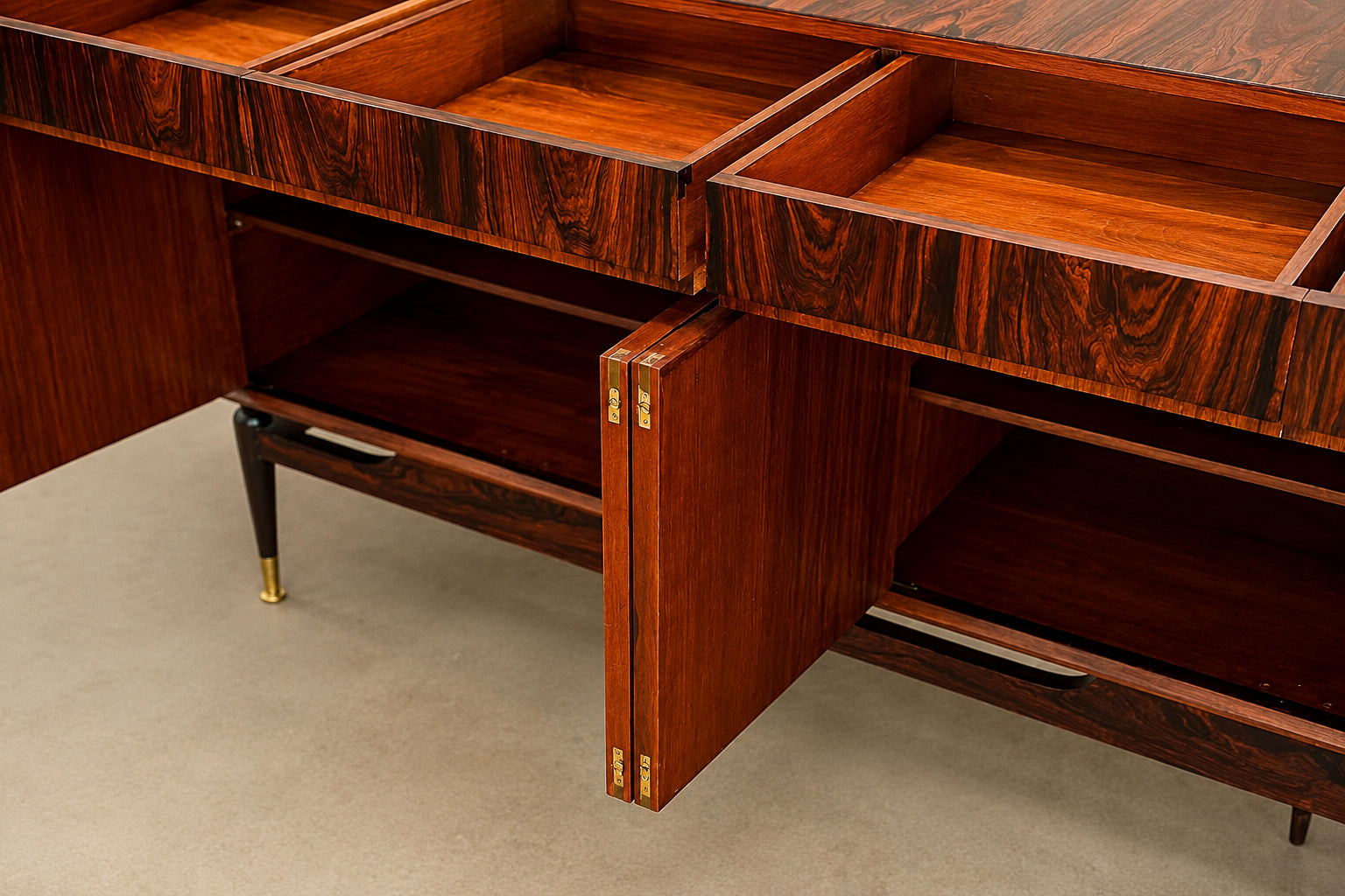 Giuseppe Scapinelli Rosewood Credenza with Brass Sabots, Brazilian
