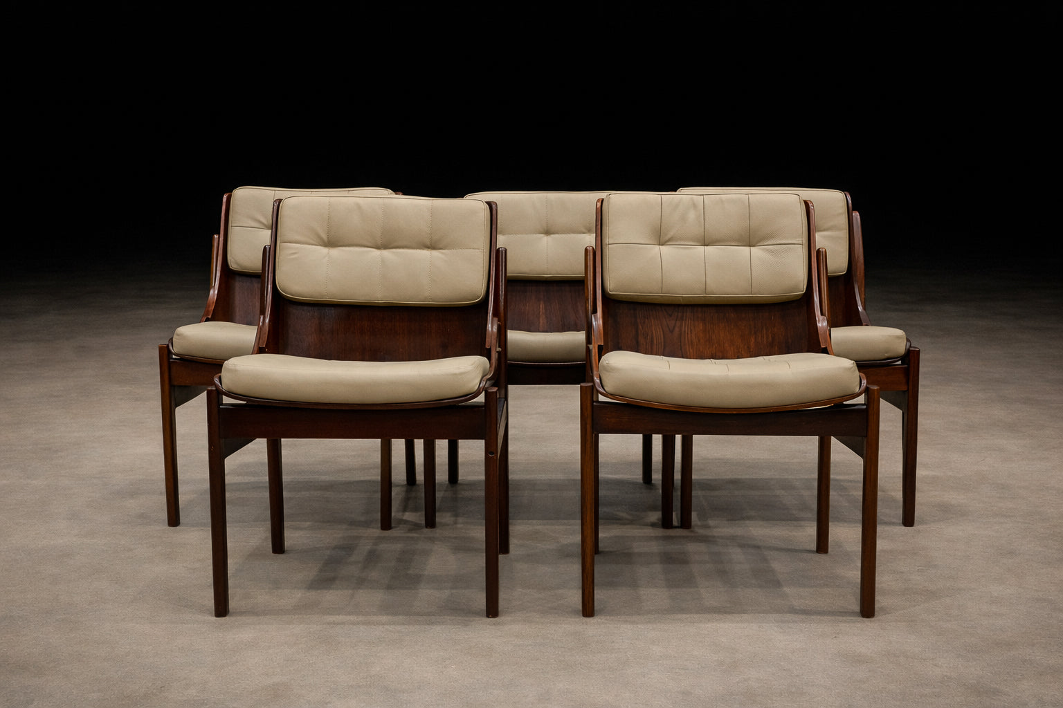 Brazilian Modern Set of Five Rosewood & Leather Dining Chairs