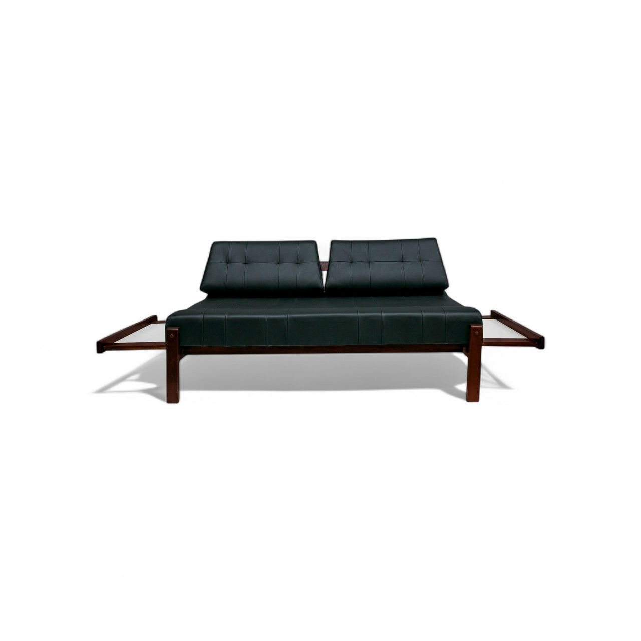 Loveseat with Extendable side tables in Hardwood & Leather, Gelli, 1960s - Lot 75A