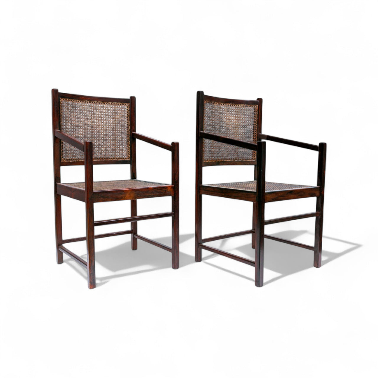 Pair of Armchairs in Hardwood & Caning, Unknown, 1960s - Lot 186A