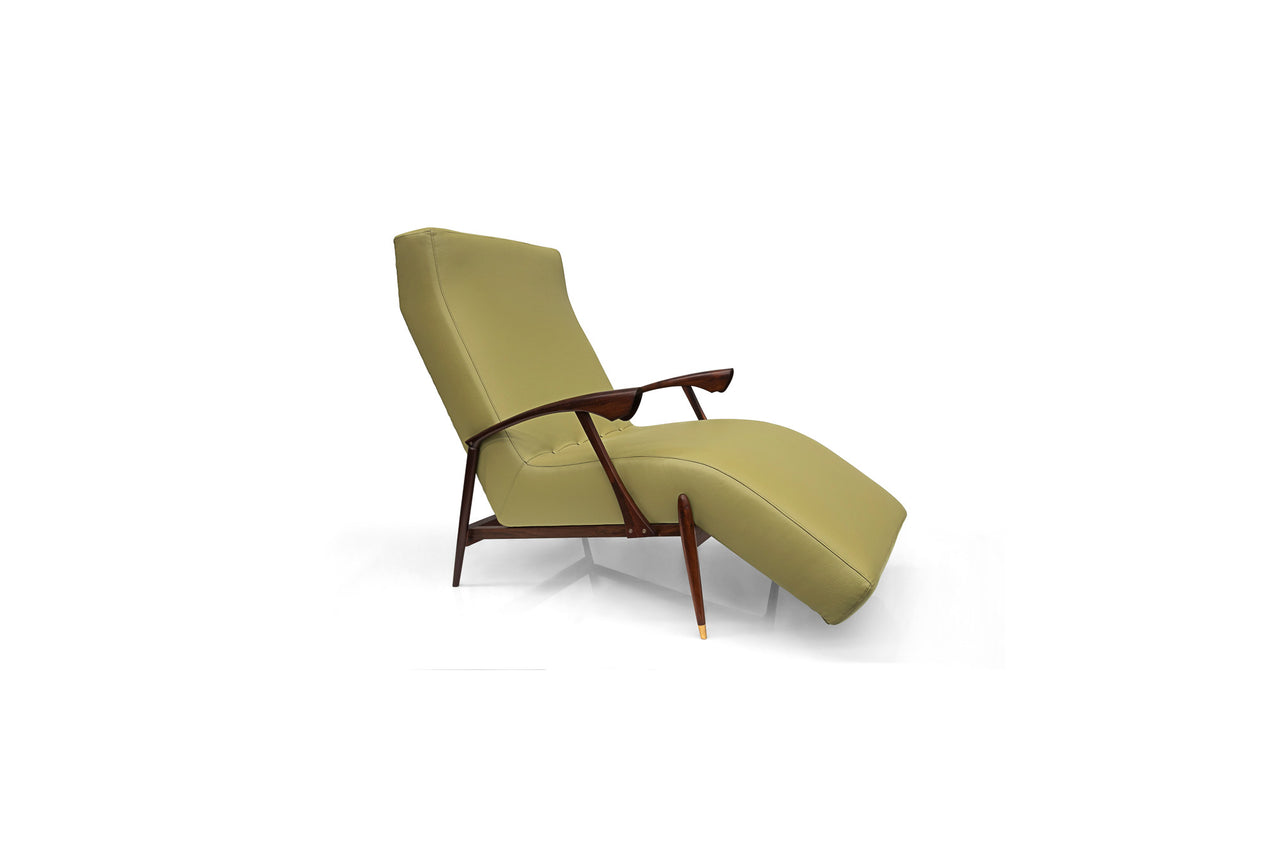 Chaise Lounge in Green Leather, Hardwood, Unknown, 1960s - Lot 203