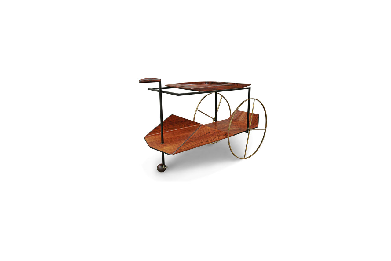 “Carrinho de Cha” Bar Cart in Hardwood, Iron, & Brass by Jorge Zalszupin, c. 1950s - Lot 392