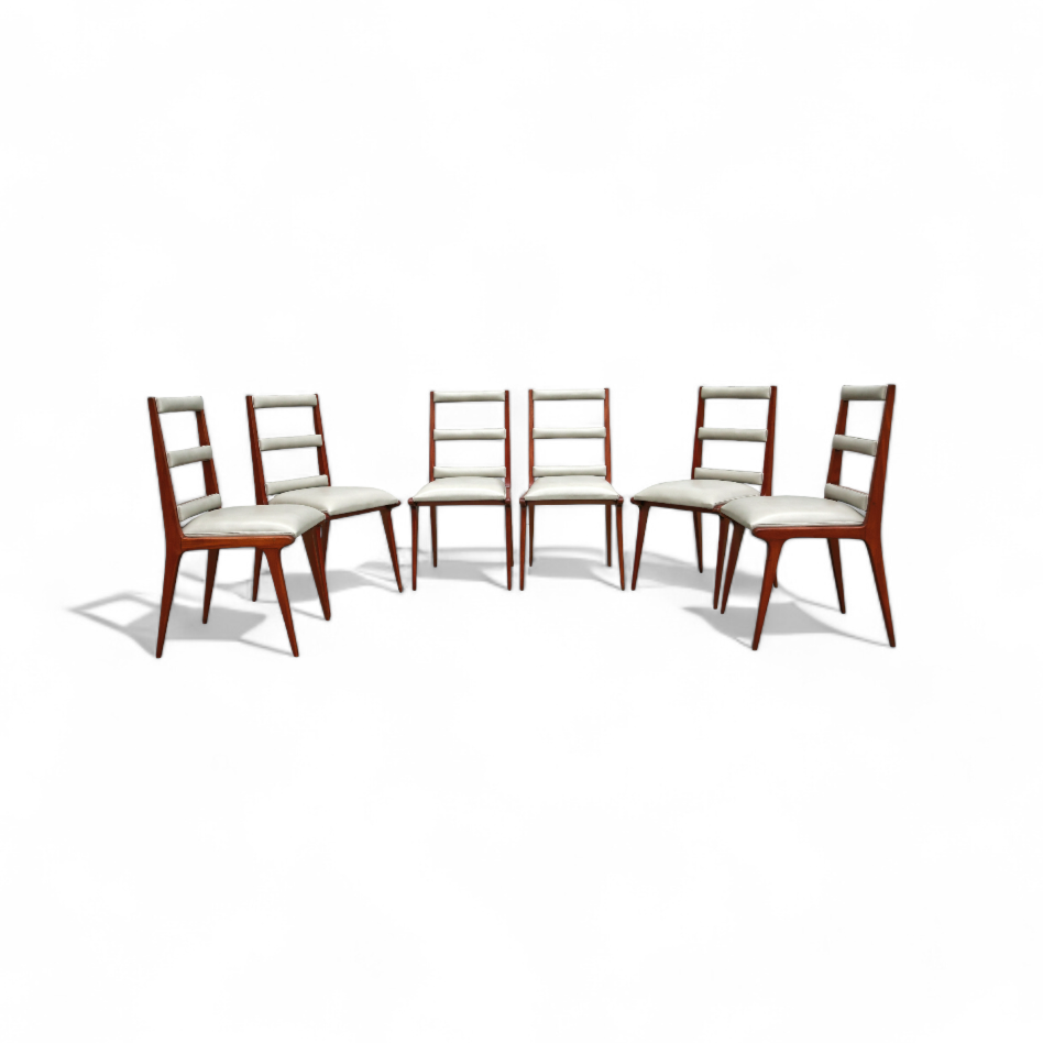 Set of Six Chairs in Hardwood & Beige Leather, Unknown, 1950s - Lot 86