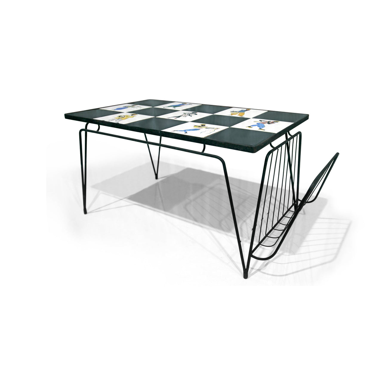 Checkered Coffee Table in Metal and Tile with Illustration, Unknown, 1950s  - Lot 446