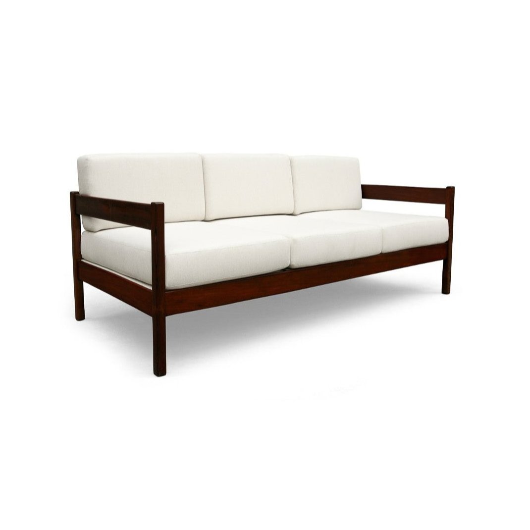 Sofa in Hardwood & White Fabric by Celina Decoracoes, 1960s - Lot 149