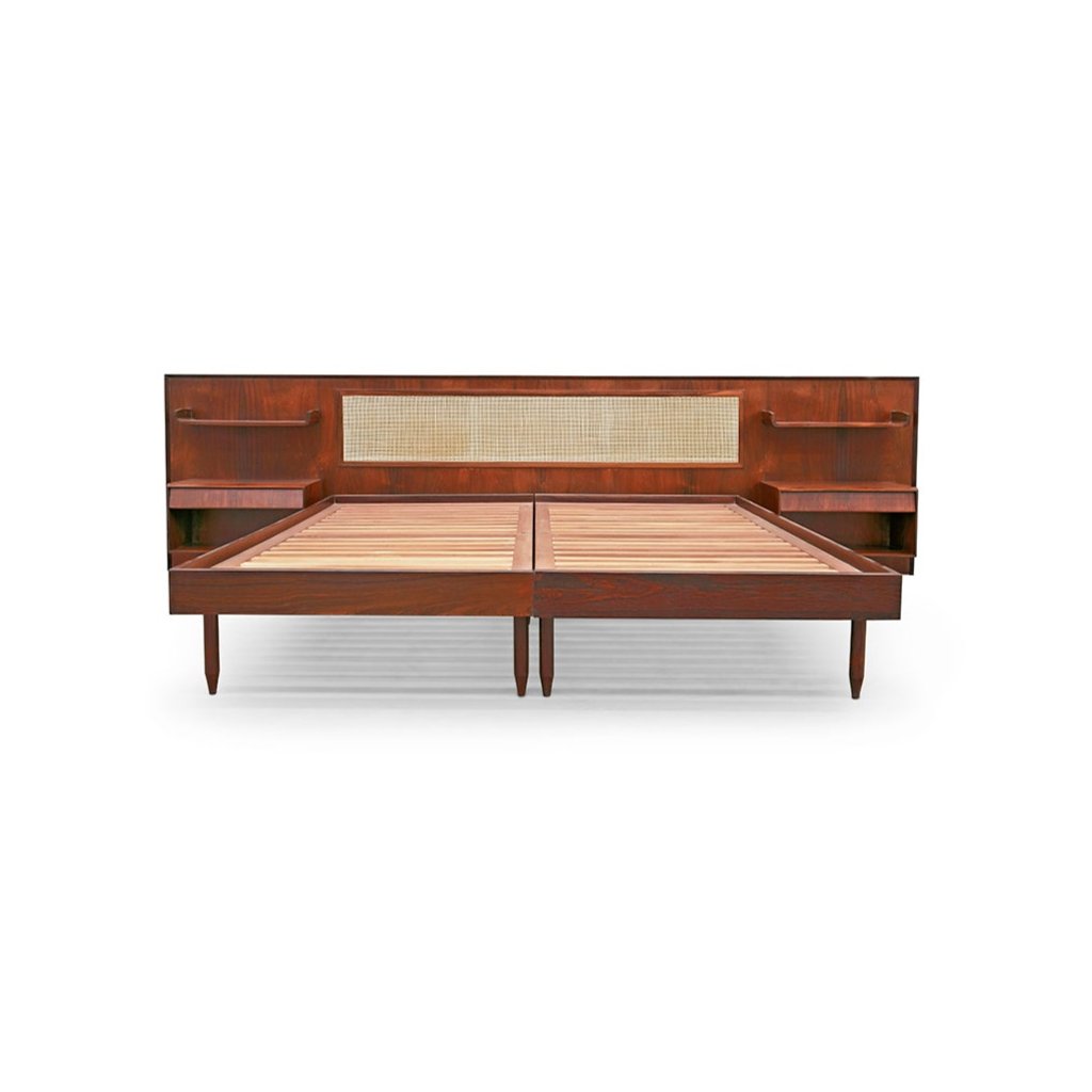 Bed with Headrest in Rosewood, Carlo Hauner for Forma, 1950s - Lot 368-369