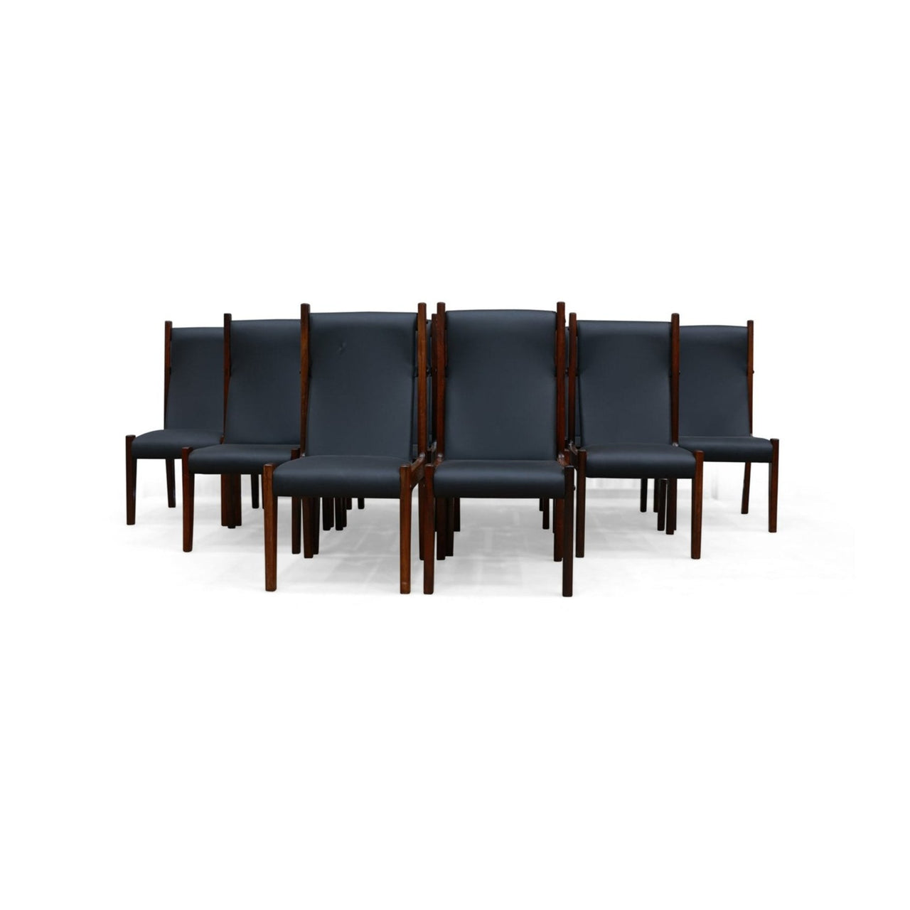 Set of 12 Dining Chairs in Rosewood & Black Leather, Sergio Rodrigues, 1960s - Lot 200