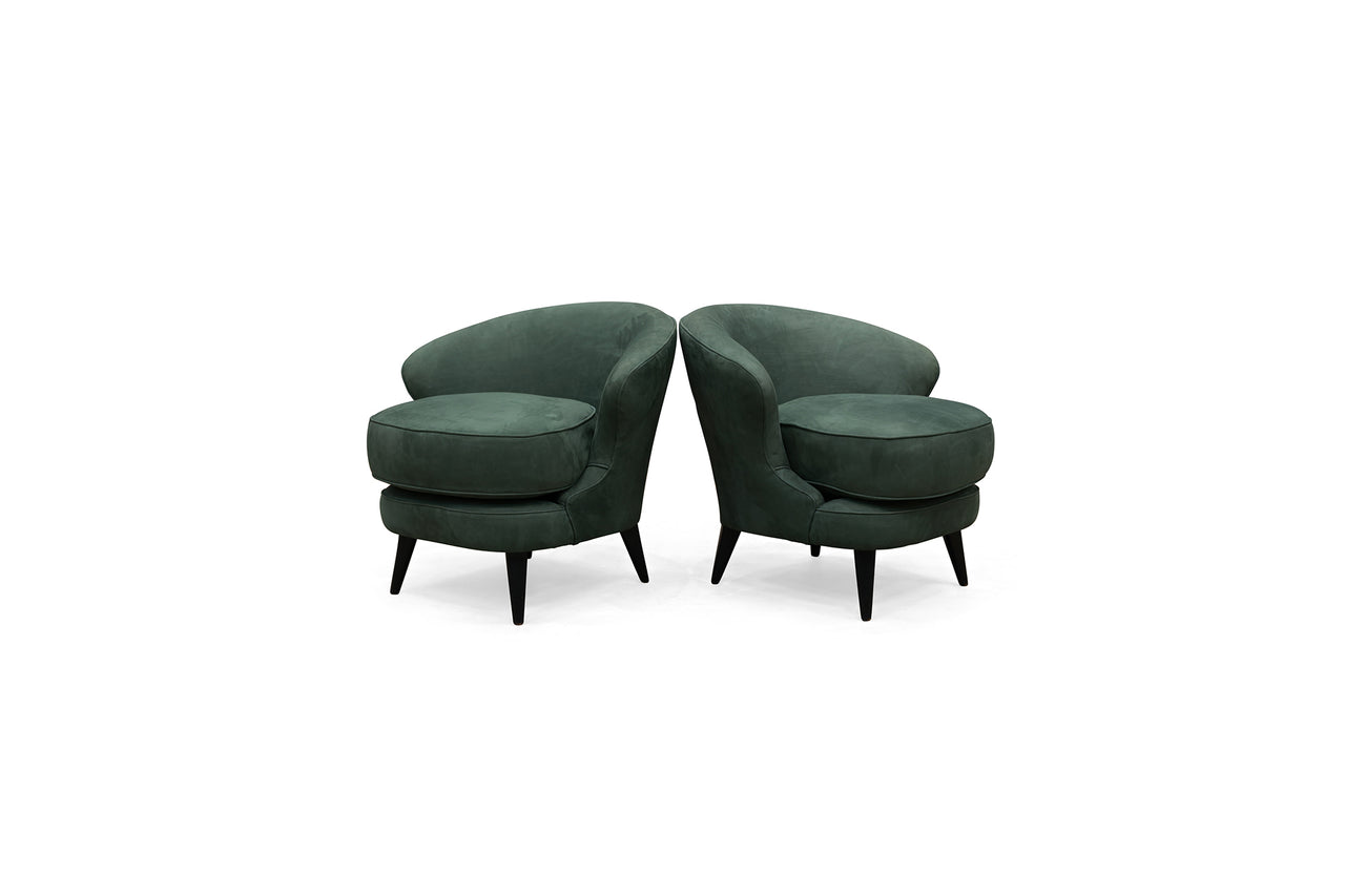 Pair of “Concha” Armchairs in Green Suede  by Joaquim Tenreiro, c. 1960 - Lot 256