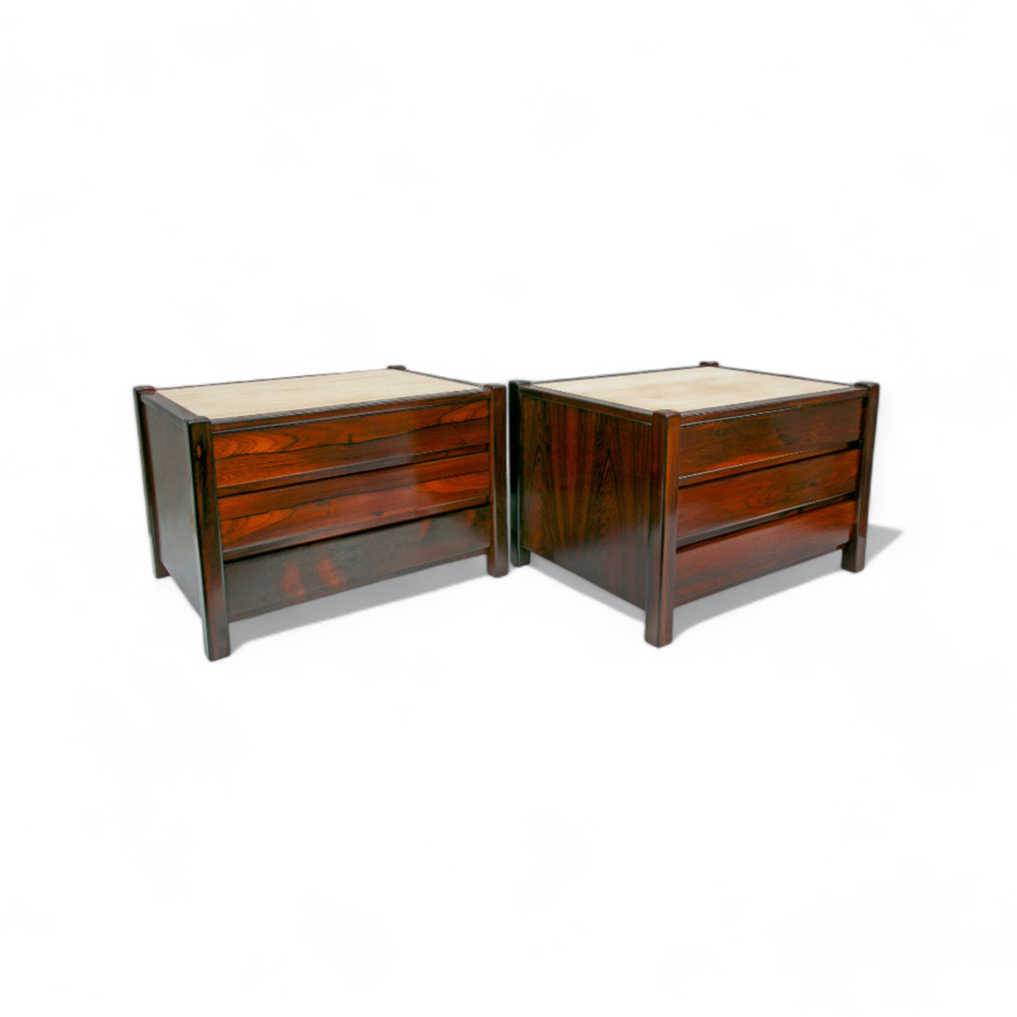 Side Tables with Drawers in Travertine & Hardwood by Celina, c. 1960s - Lot 312