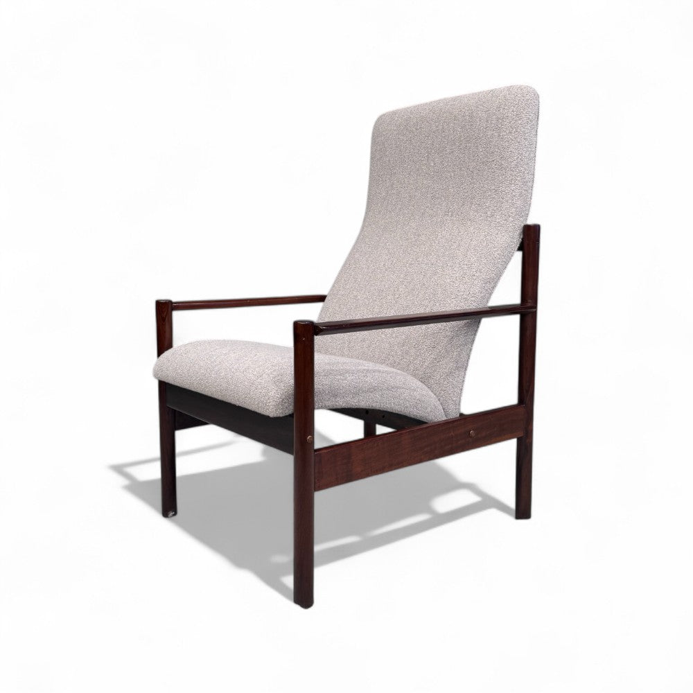 Tall Armchair in Imbuia Wood & Grey Bocule, Michel Arnault, 1960s - Lot 154A