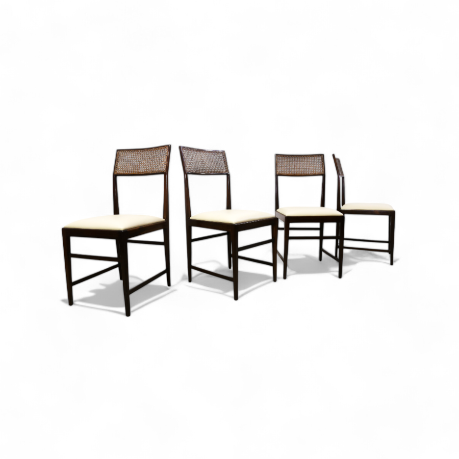 Set of 4 Chairs in Rosewood,Cane & Leather, Joaquim Tenreiro, 1950s - Lot 189