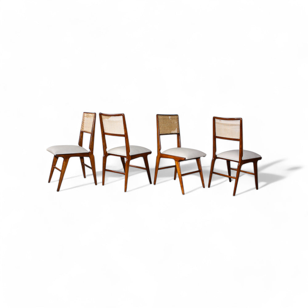 Set of 4 Chairs in Wood, Caning & Leather, Carlo Hauner, 1960s - Lot 117