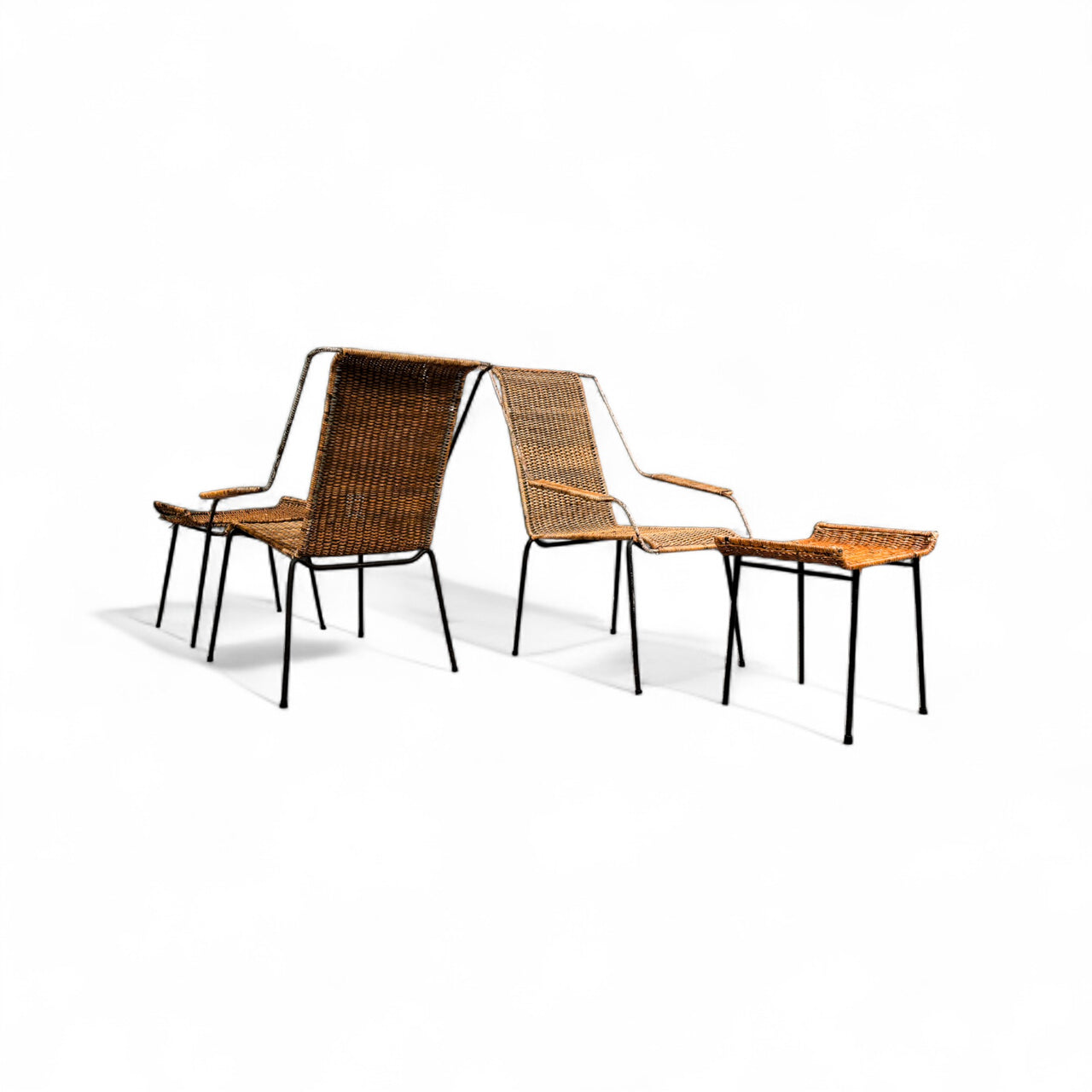 Pair of Armchairs with Stools in Cane & Iron, Carlo Hauner, 1950s - Lot 232A
