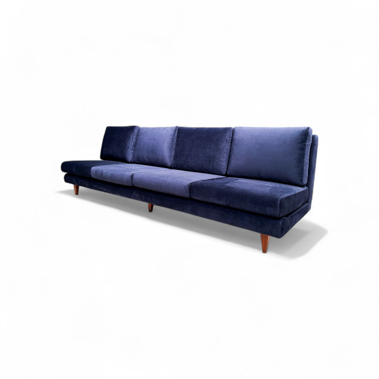 Sofa in Hardwood & Loose Cushions in Blue Fabric, Joaquim Tenreiro, 1950s - Lot 500A