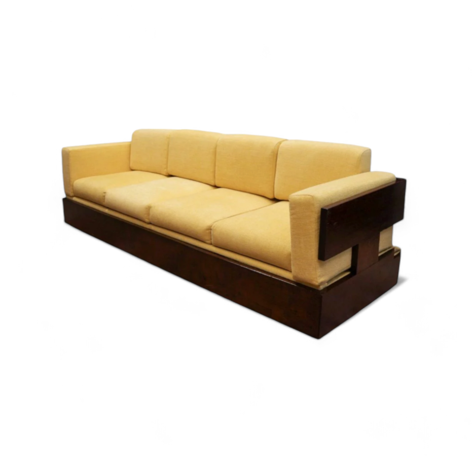 Sofa in Hardwood and Yellow Chenille by Celina, c. 1960s - Lot 124