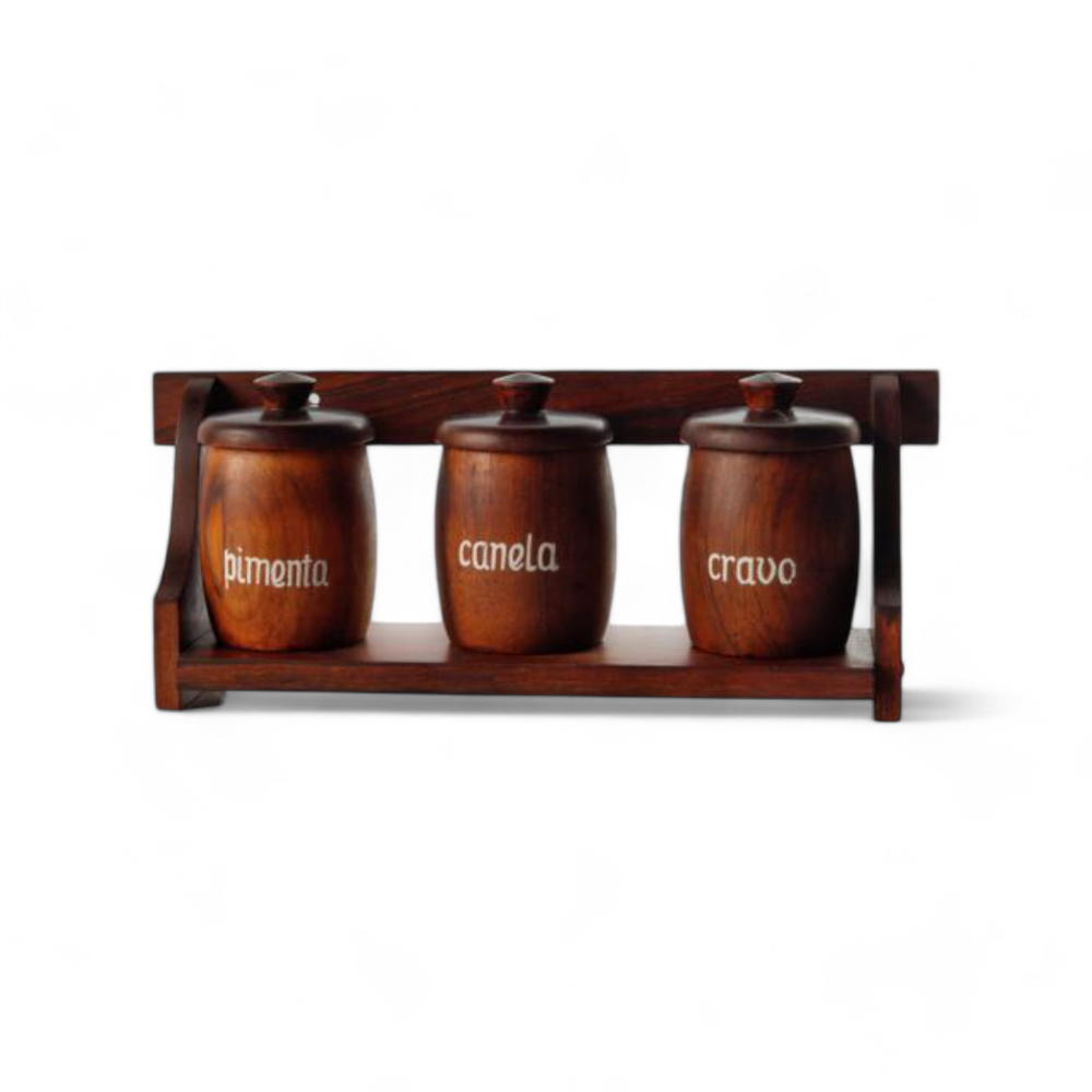 Spice Rack with 3 Containers in Hardwood, Casa Finland, 1960s - Lot 696